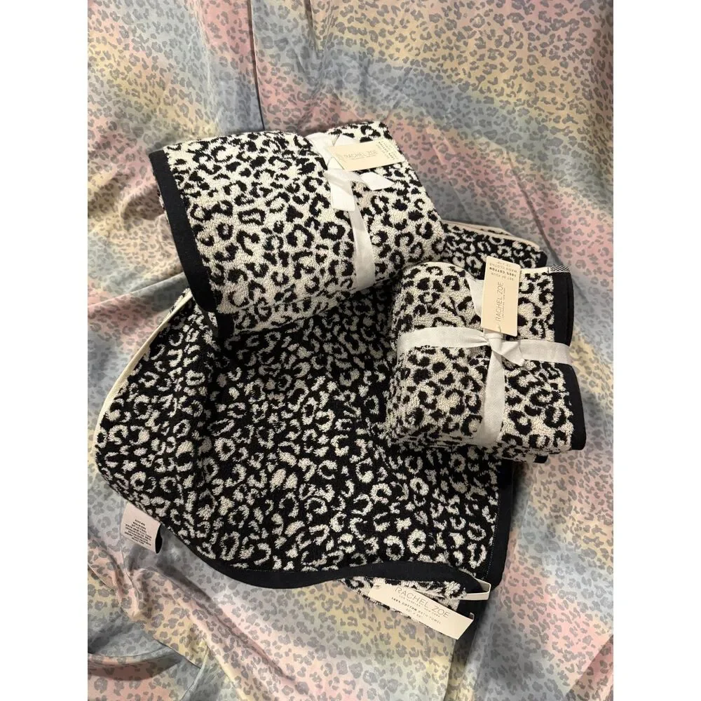Rachel Zoe Leopard cheetahTowel Set Bath, Hand, Washcloths NWT reversable